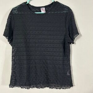 No Boundaries Black Lace Overlay Short Sleeve Top XXXL